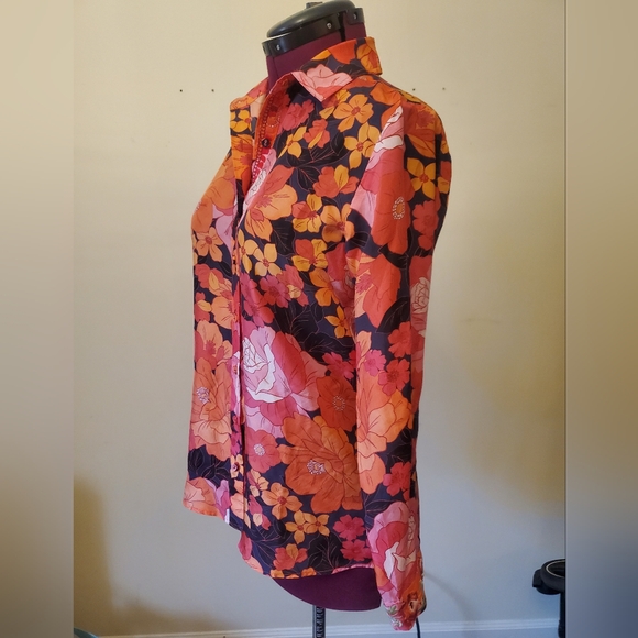 Johnny Was Becca 100% Silk Floral Button-Up L/S Embroidered Blouse Sz XS - Picture 4 of 13